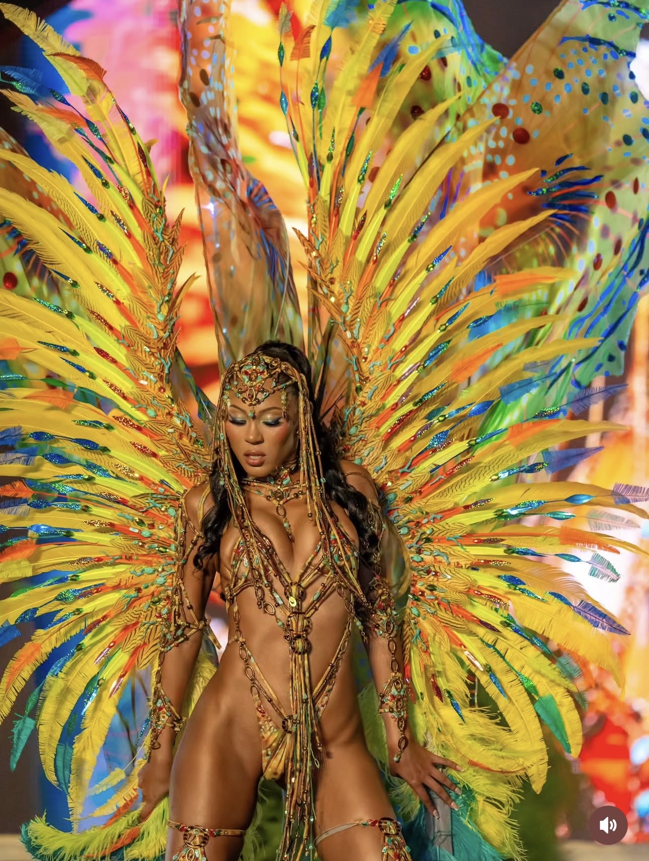 YUMA masquerader in full costume on the road at Trinidad Carnival 2026